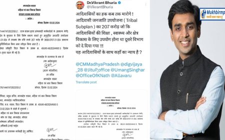 आदिवासियों के हिस्से की 207 करोड़ राशि सरकार ने अन्य विभागों में की ट्रांफर,विक्रांत भूरिया ने उठाया मामला