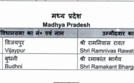 बीजेपी के उम्मीदवार घोषित,बुंदनी में 'शिव' का राज,भार्गव होंगे उम्मीदवार,विजयपुर में 'राम' करेंगे निवास