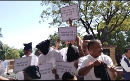 'नकाबपोश' कांग्रेस विधायकों ने विधानसभा के बाहर किया जमकर प्रदर्शन