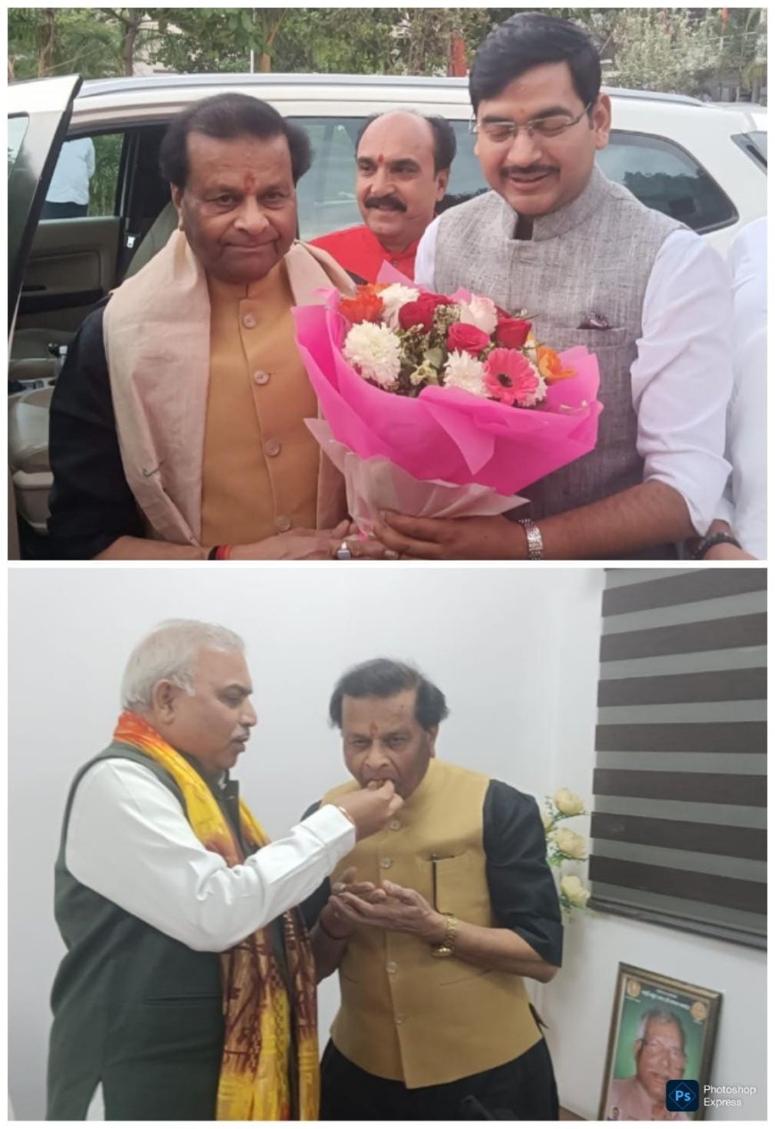 वित्त आयोग के अध्यक्ष जयभान सिंह पवैया पहली बार पहुंचे बीजेपी प्रदेश कार्यालय पुष्प गुच्छ और मिठाई से हुआ स्वागत