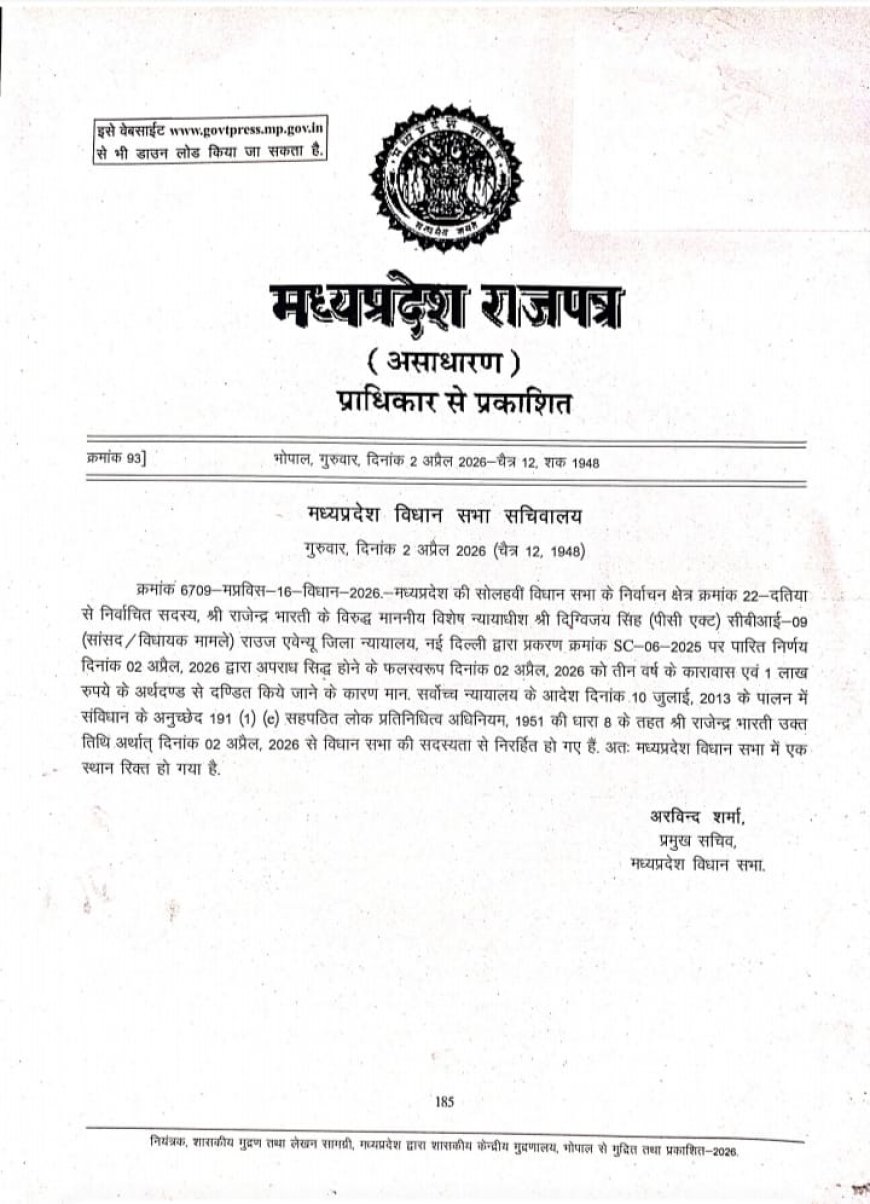 राजपत्र में दतिया विधानसभा रिक्त घोषित निर्वाचन आयोग के पाले में गेंद
