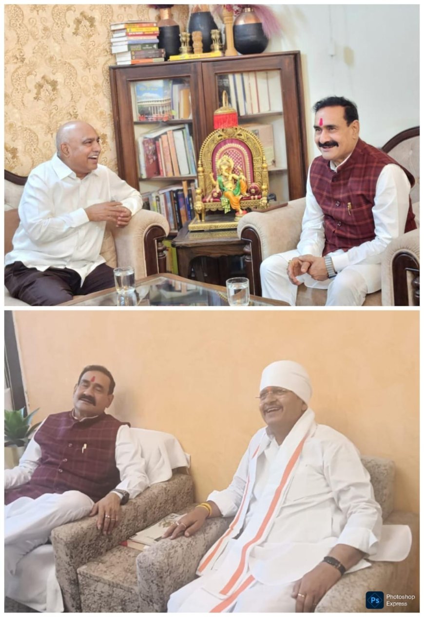 डॉक्टर नरोत्तम मिश्रा के निवास पहुंचे बीजेपी अध्यक्ष हेमंत खंडेलवाल विधायक शेलेन्द्र जैन और पूर्व मंत्री रामपाल सिंह