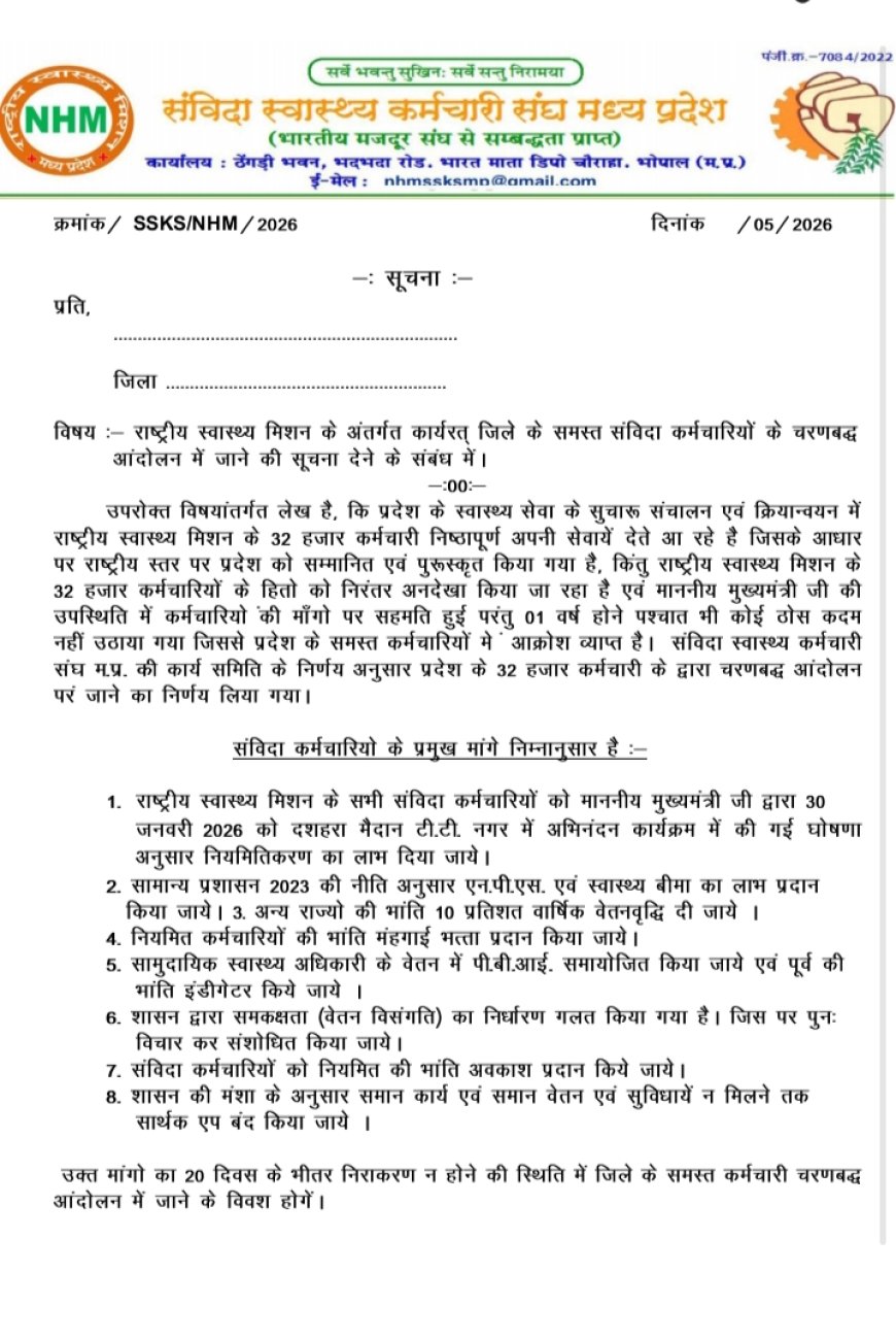 NHM के 32 हजार संविदा स्वास्थ्य कर्मी आंदोलन की राह पर सरकार को दिया 20 दिन का अल्टीमेटम